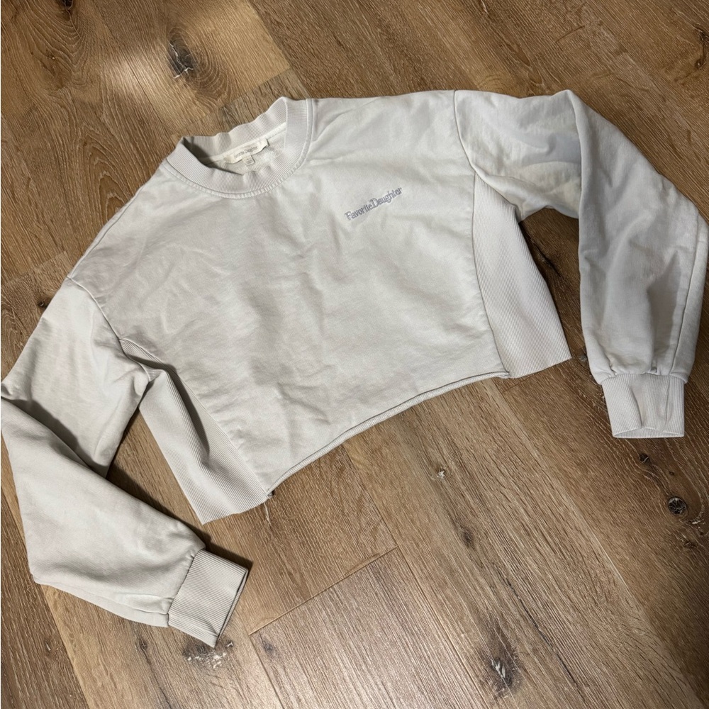Favorite Daughter Ice Blue Off White Cropped‎ Sweatshirt Size S
